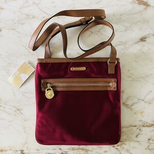 MICHAEL KORS Kempton Claret Burgundy Nylon Pocket Crossbody Bag